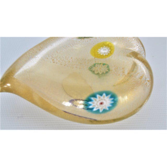 Vintage Murano Glass Heart With Gold Aventurine and Murrines Paperweight - Signed For Sale - Image 10 of 10