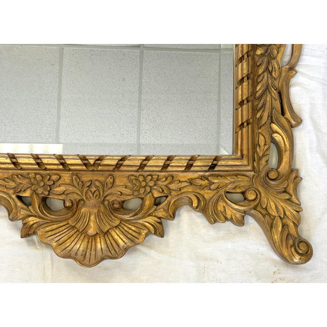 Vintage French Regency Beveled Edge Mirror With High Pediment and Antique Gold Finish For Sale - Image 11 of 16
