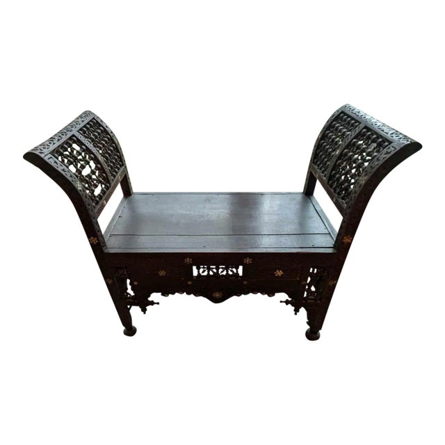 Late 19th Century Moroccan Style Mother of Pearl Inlay Entry Bench For Sale