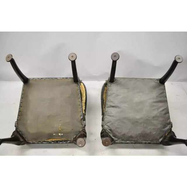 Early 20th Century Antique English Georgian Style Dark Green Leather Library Office Chairs - a Pair For Sale - Image 10 of 12