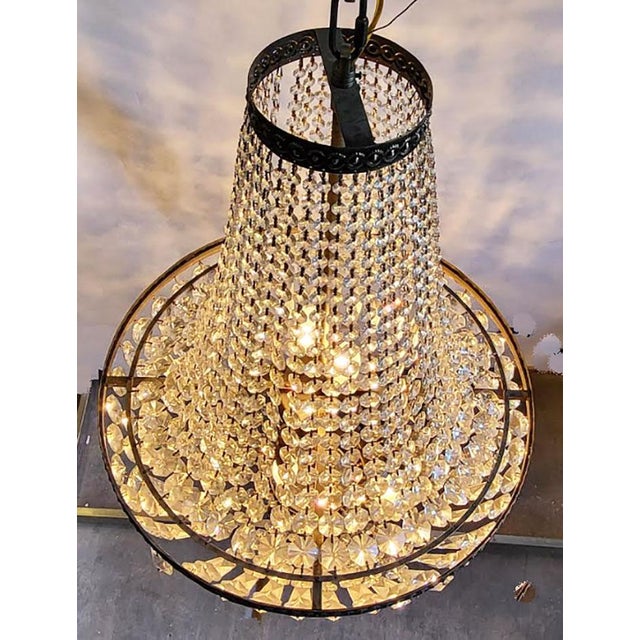 Mid-Century Modern Vintage Neoclassical French Empire Style Crystal Basket Chandelier - As Is For Sale - Image 3 of 6