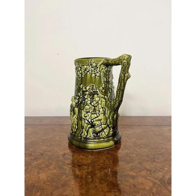 Forest Green Edwardian Majolica Jug, 1900s For Sale - Image 8 of 9