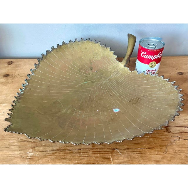 Metal Vintage Large Brass Leaf Tray For Sale - Image 7 of 12