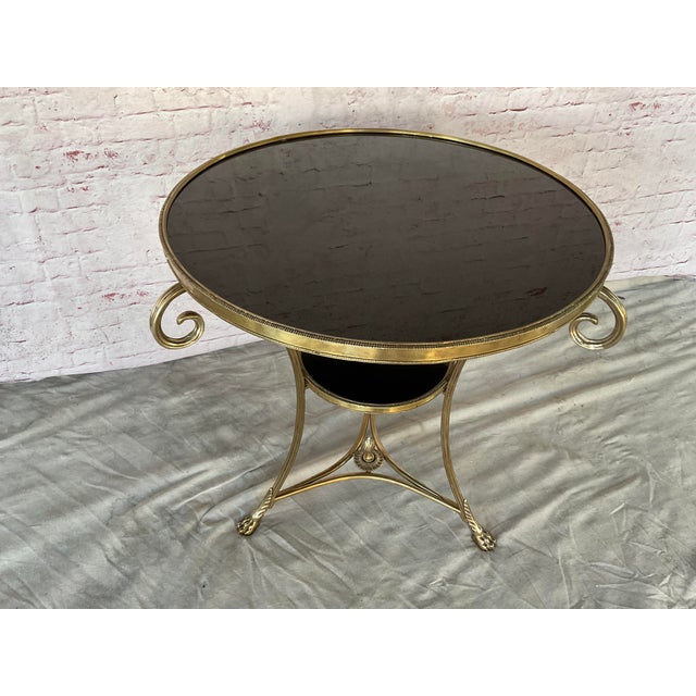 French Louis XVI Style Neoclassic Gilt Bronze Black Marble Top Gueridon For Sale - Image 3 of 14