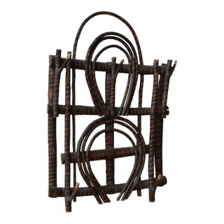 Antique Adirondack Twig Wall Rack With Carved Stripe Detailing, Circa 1940s-50s For Sale