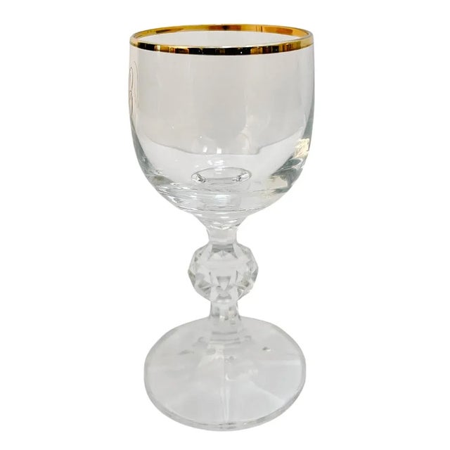 Mid-Century Modern Vintage Gold Rimmed Monogram 'C' Crystal Aperitif Glasses - Set of 10 For Sale - Image 3 of 3