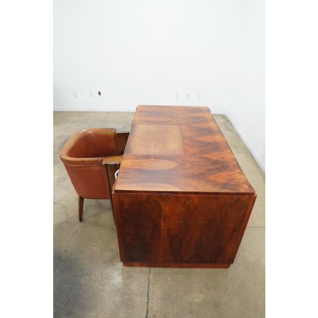 Art Deco Vintage Art Deco Waterfall Desk & Barrel Back Chair (Set of 2) For Sale - Image 3 of 18