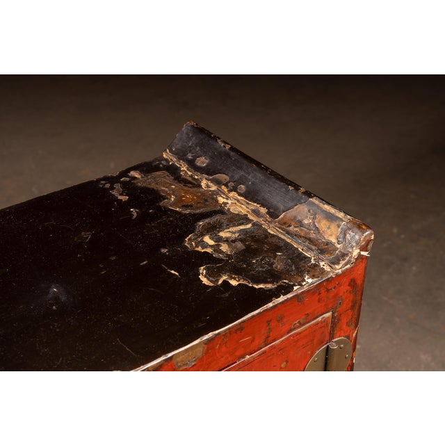 Red Antique Chinese Red Lacquer Cabinet With Hidden Compartment For Sale - Image 8 of 14