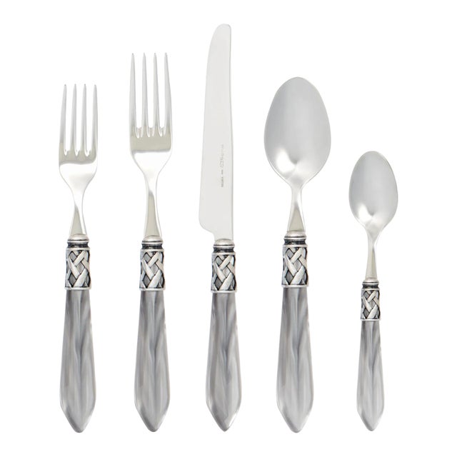 VIETRI Aladdin Antique Flatware Light Gray Five-Piece Place Setting, Service for One For Sale