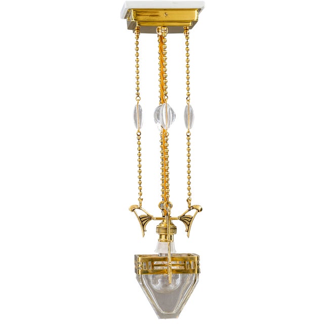 Small Art Deco Hanging Lamp with Clear Cut Glass, Vienna, 1920s For Sale