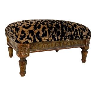 Antique French Louis XVI Style Upholstered Footstool For Sale