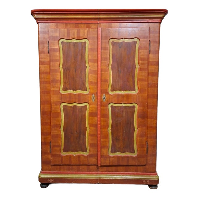19th Century Alsatian Wardrobe in Polychrome Wood For Sale