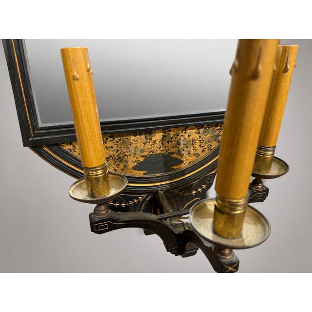 Traditional Lamb of Manchester Aesthetic Movement Ebonized Gilt Chinoiserie Mirrored Sconces For Sale - Image 3 of 10