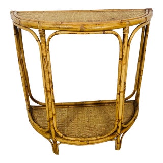 Vintage Coastal Rattan Console For Sale