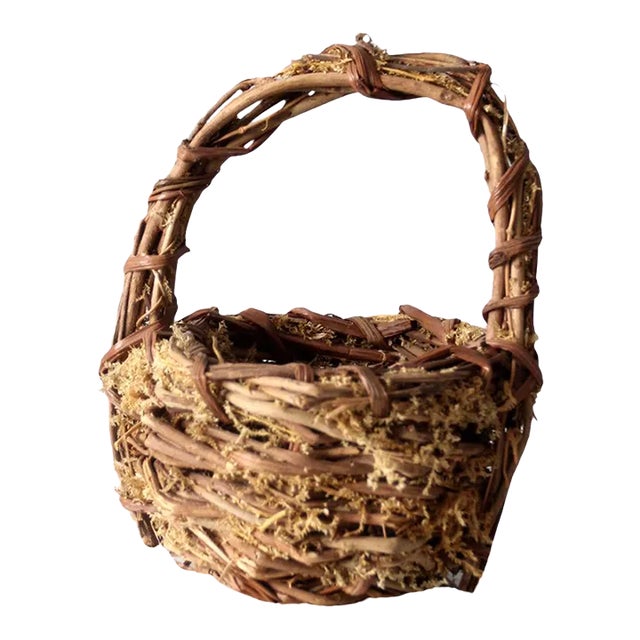 Vintage Twig & Moss Basket For Sale