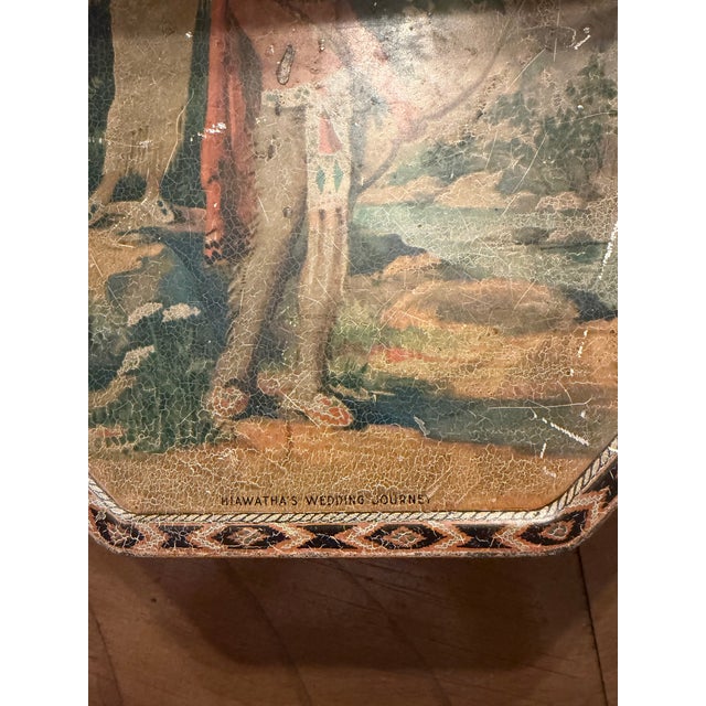 1930s Loose-Wiles Hiawatha’s Wedding Journey Lithographed Biscuit Tin For Sale - Image 4 of 10