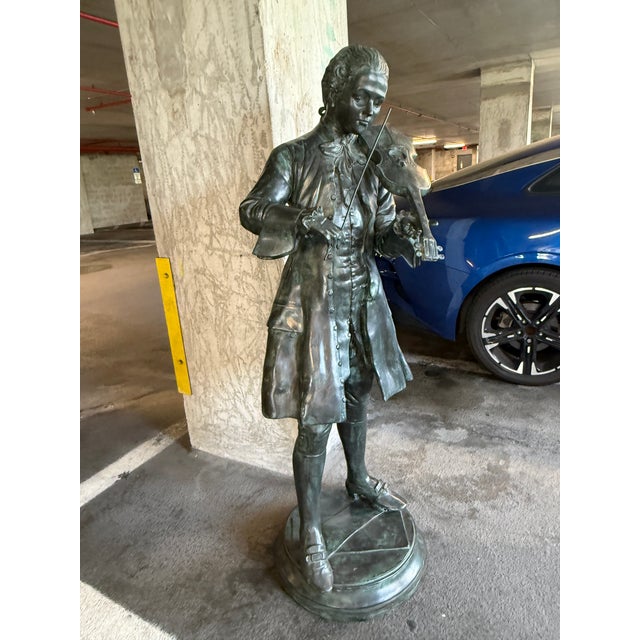 Metropoliton Galleries Attributed Life Size Bronze Garden Statuary of Mozart For Sale - Image 4 of 16
