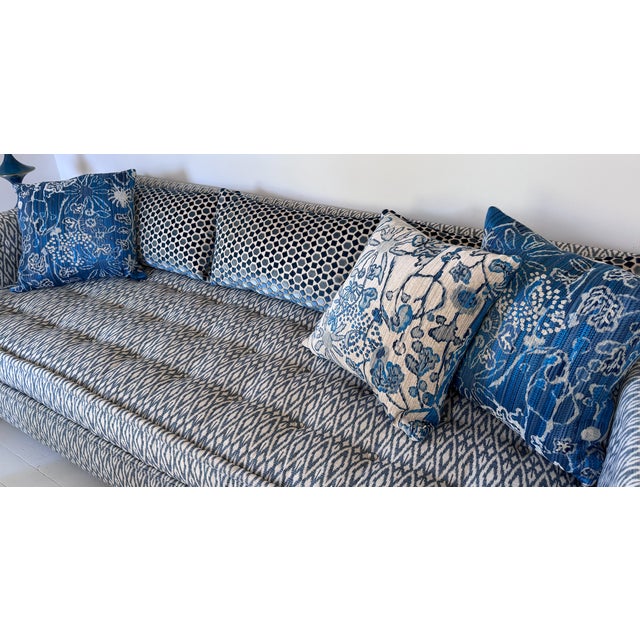 Contemporary Three Blue Flower Decorative Pillows (Pindler & Pindler Fabric) For Sale - Image 3 of 5