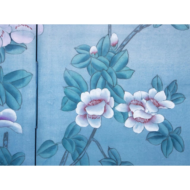 1970s Chinese Painted Silk Screen "Magnolia and Blue Jay" For Sale - Image 10 of 18