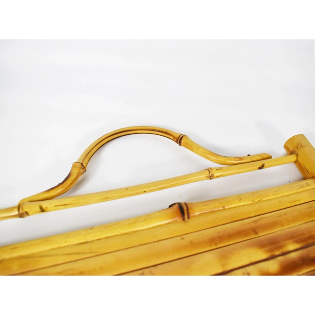 Vintage Mid Century Woven Rattan Stacking Serving Tiki Trays With Handles - Set of 4 For Sale - Image 4 of 9