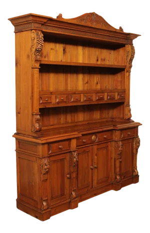 Large Custom Carved Pine Step Back Hutch