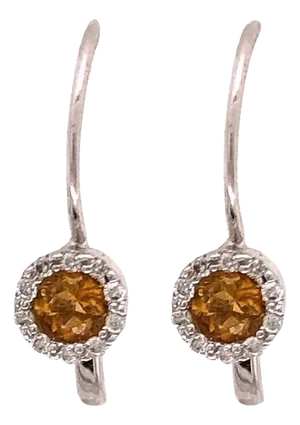 14 Karat Lever Back Yellow Topaz With Diamond Earrings