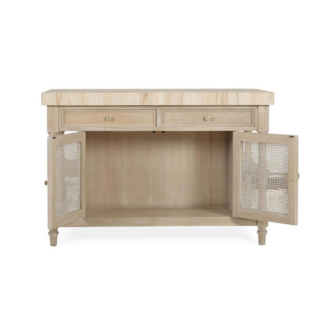 Beige Farmhouse Kitchen Island With Butcher Block Top For Sale - Image 8 of 13