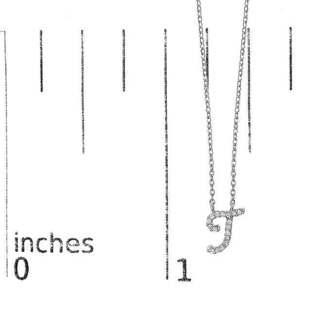 Early 21st Century 10K White Gold Diamond Accent "T" Initial Script Style Pendant Necklace For Sale - Image 5 of 5