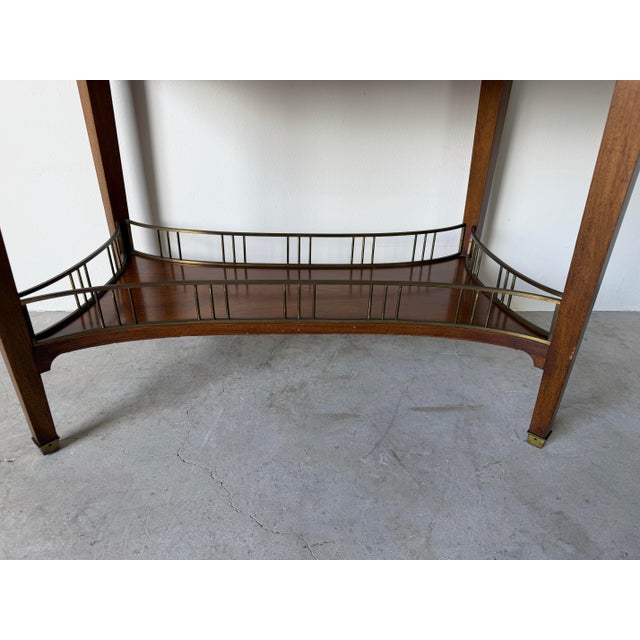Wood Vintage French Louis XVI Style Mahogany Console Table With White Marble Top, Pull-Out Drawer & Brass Gallery Shelf For Sale - Image 7 of 12