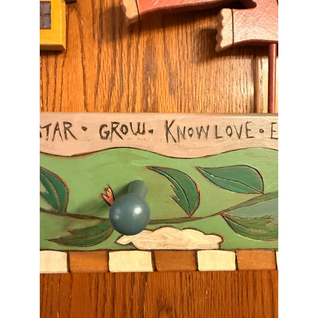 Green Sticks Sarah Grant 1997 Folk Art 36” Coat Rack Wall Hooks Hand Painted For Sale - Image 8 of 11