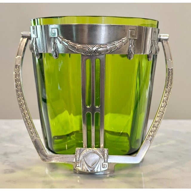 Art Deco Art Deco Wurttembergische Wine Chiller Vintage Green Glass Ice Bucket For Sale - Image 3 of 11
