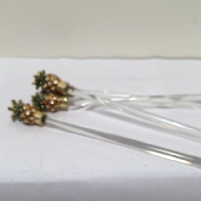 1990s Pineapple Topped Stir Sticks Gold and Crystal - Set of 4 For Sale - Image 5 of 6