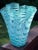 Late 20th Century Royal Gallery Turquoise Hand Blown Opalescent Art Glass Handkerchief Vase Poland For Sale - Image 5 of 10