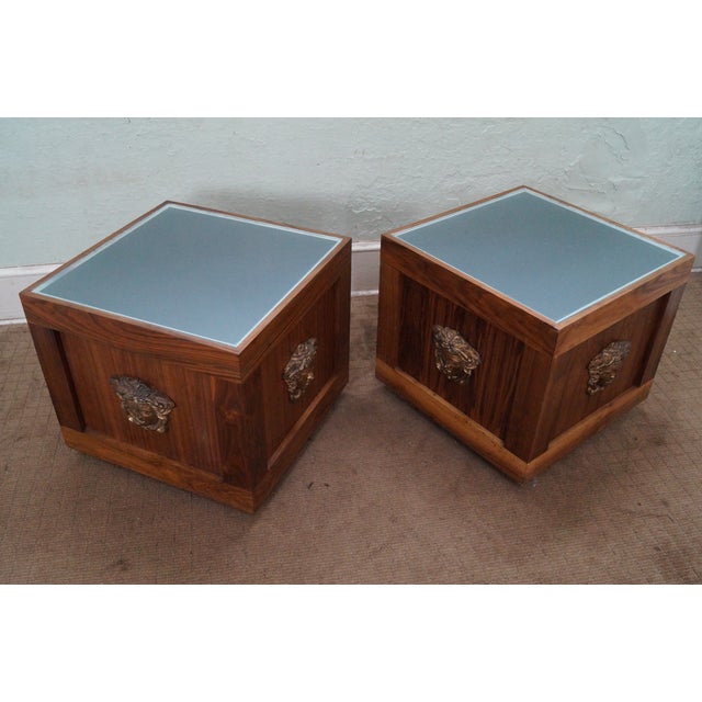Solid Walnut Cube End Tables - A Pair | Chairish