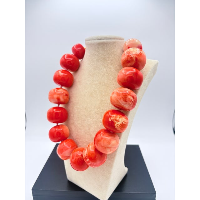 Modern Vintage Kenneth Lane Signed Faux Coral Statement Necklace, Large Chunky Beads For Sale - Image 3 of 7