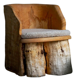 Mid-Century Swedish Brutalist Stump Chair in Wood & Lambswool Seat, 1960s