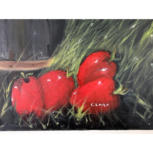 Vintage Clara Still Life Red Tomatoes Acrylic on Canvas Painting, Signed, Unframed For Sale - Image 4 of 12