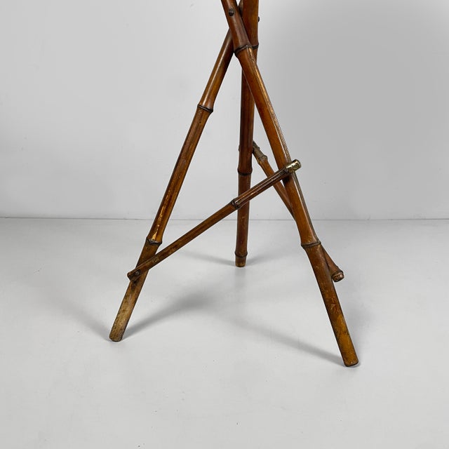 Italian Art Nouveau Style Pedestal in Brown Leather and Bamboo, 1930s For Sale - Image 10 of 18