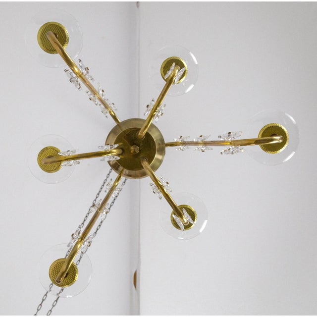 Metal Mid Century Brass & Glass Undulating 6-Arm Chandelier For Sale - Image 7 of 9