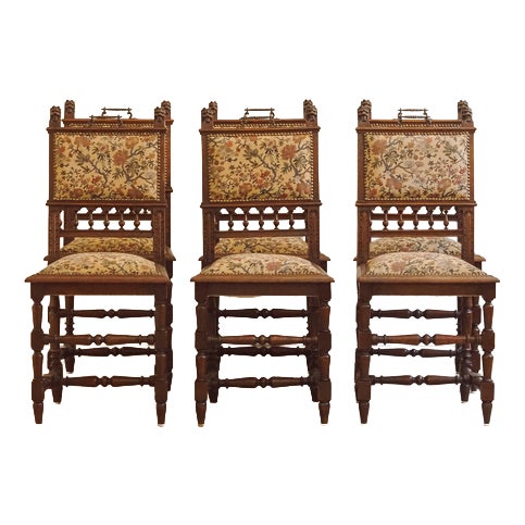 Gründerzeit Historicism Style Chairs in Oak with Tapestry Upholstery, 1890, Set of 6 For Sale