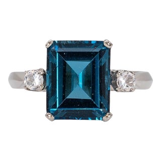 4Ct London Blue Topaz Estate Ring With Natural Diamond Accents: Solid 10k Gold, Size 6.75 For Sale