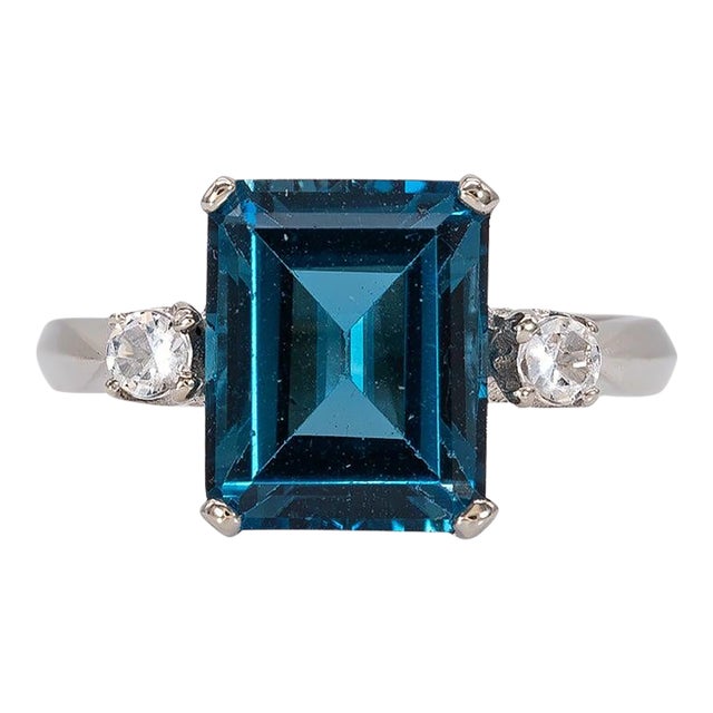 4Ct London Blue Topaz Estate Ring With Natural Diamond Accents: Solid 10k Gold, Size 6.75 For Sale