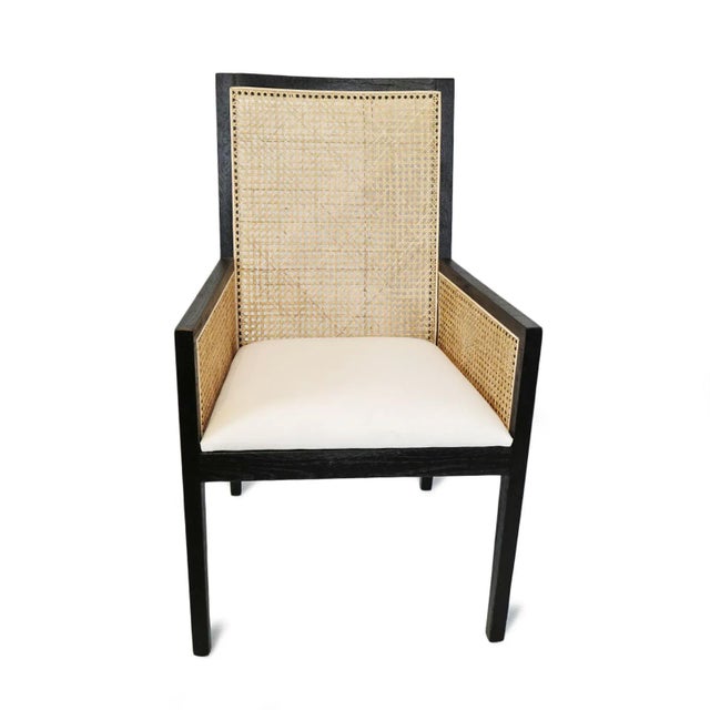 English Colonial Black & Cane Dining Arm Chair For Sale - Image 3 of 11