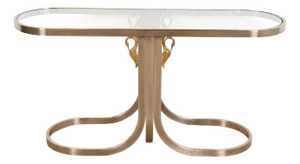 Design Institute America Modern Brushed Steel and Brass Glass Top Swan Console Table