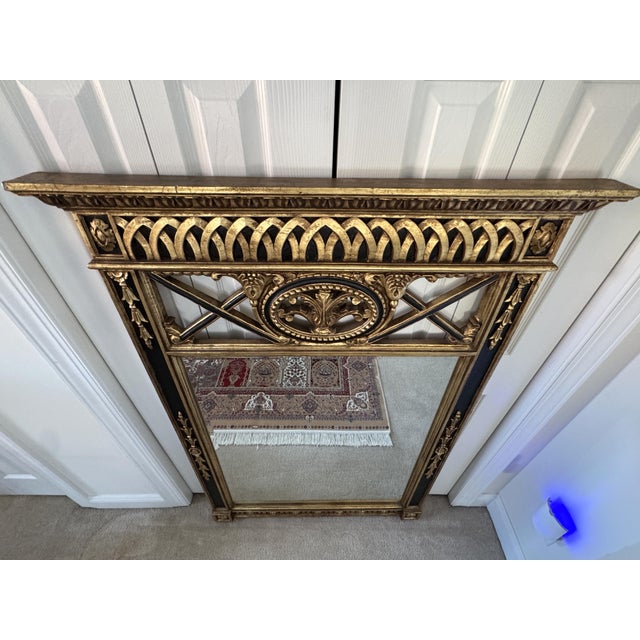 Gold Vintage 1980s Neoclassical Beveled Mirror: Giltwood & Metal, Carved Urn & Swag For Sale - Image 8 of 18