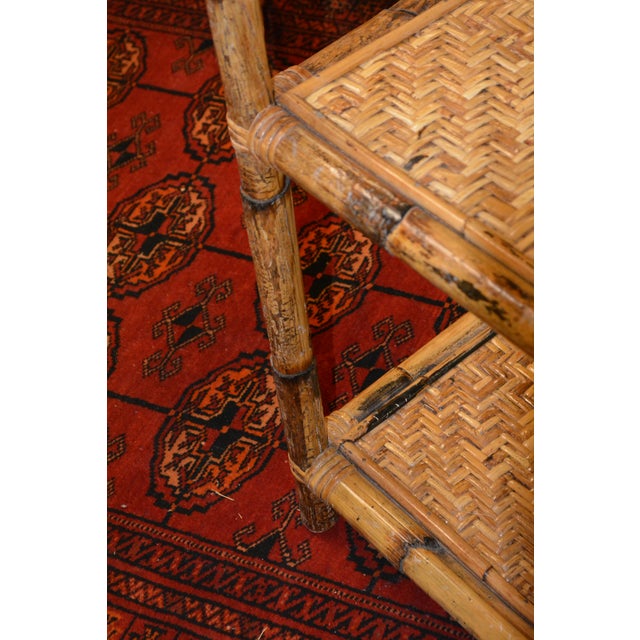 Vintage Bamboo & Woven Rattan 2 & 3 Tiered Decorative Long Shelving Shelf Unit For Sale - Image 12 of 18