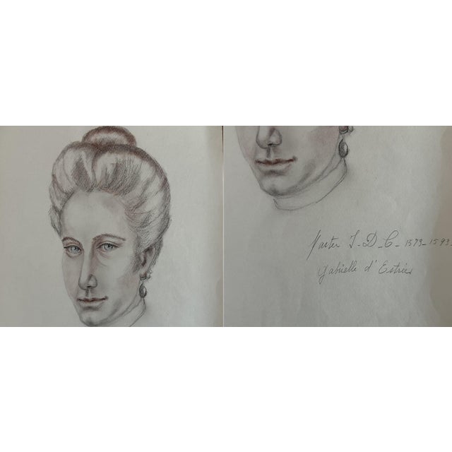 Mid 20th Century Old Master Artwork Drawings Portrait Sketches, Set of Four For Sale - Image 4 of 7