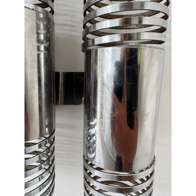 Metal Vintage Double Wall Lights in Chromed Metal, France, 1970, Set of 2 For Sale - Image 7 of 8