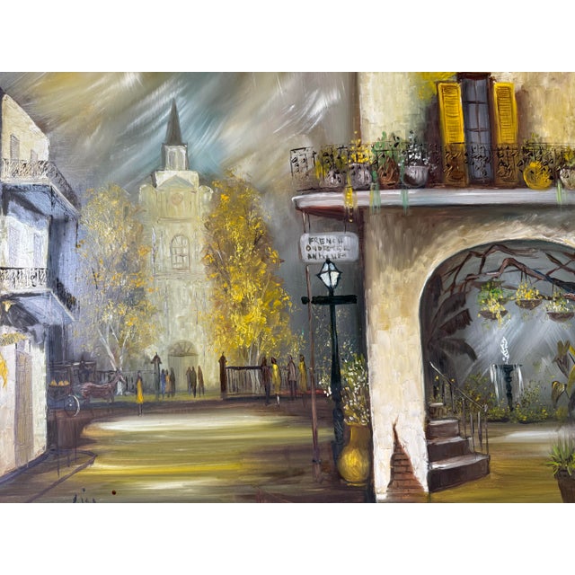 1970s 1970s Vintage Impressionist French Quarter Street Scene Oil Painting by Lisa For Sale - Image 5 of 11