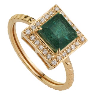 VRJewels 14k Yellow Gold Square Emerald Diamond Halo Vintage Ring Size 6 For Sale